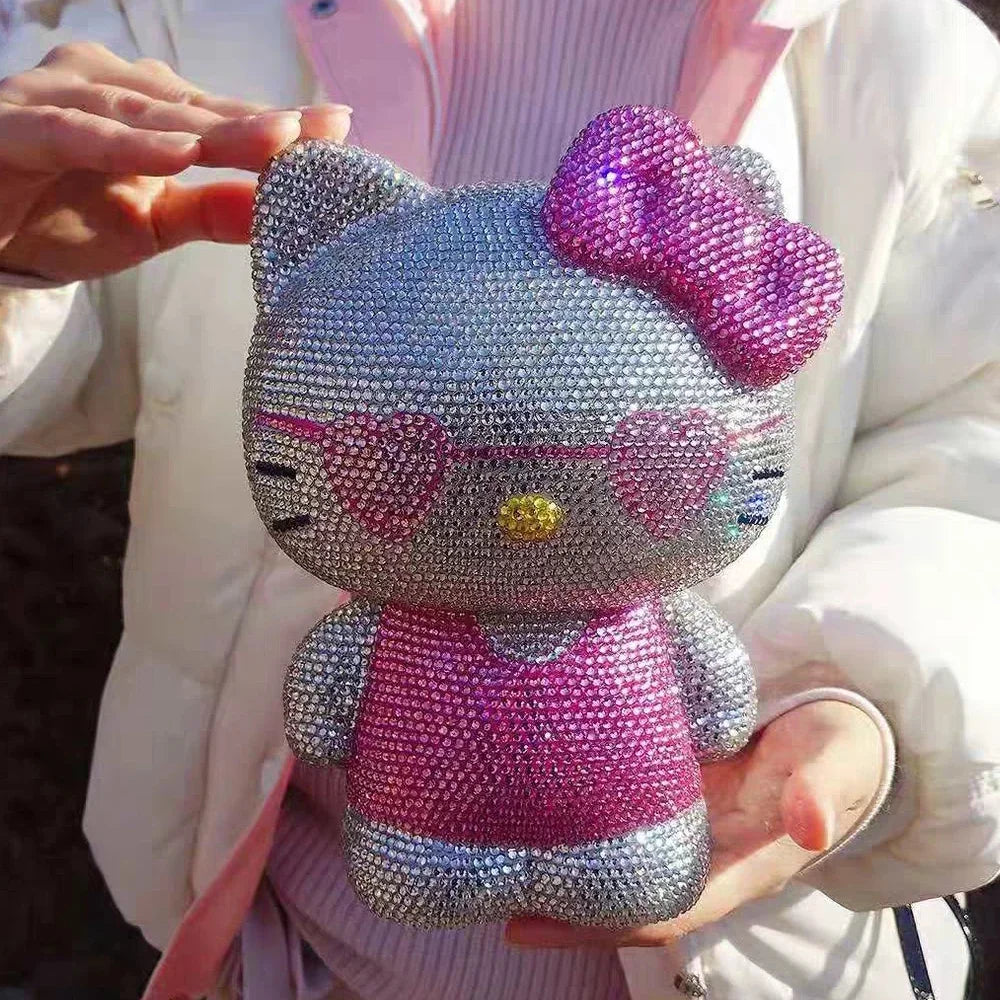 Desktop decora Hello kitty Handmade Coin Storage Box Rhinestones Crystal Bank Money Boxes Storage Kids Home Decor Money Gift