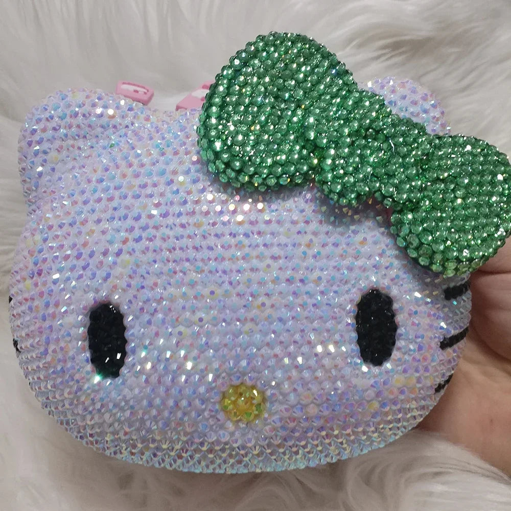 Hello Kitty Rhinestone Bling Leather Storage Case for Wired Headphones, Earphone, USB Cable, Cell Phones, Charger, Girl Gift Bag