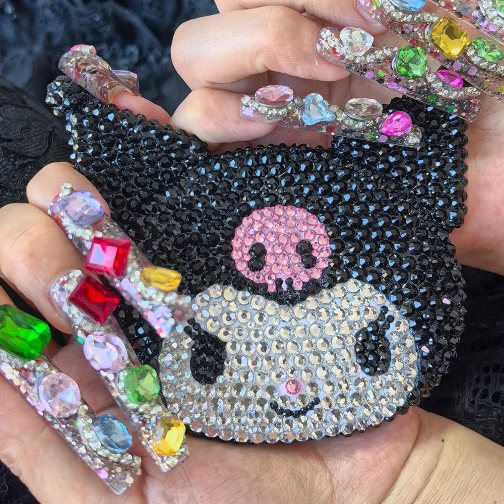 Hello Kitty Shiny Sticking Diamond Makeup Cartoon Lovely Mini Mirrors And Combs Combination Portable Trendy Gift Room Decoration