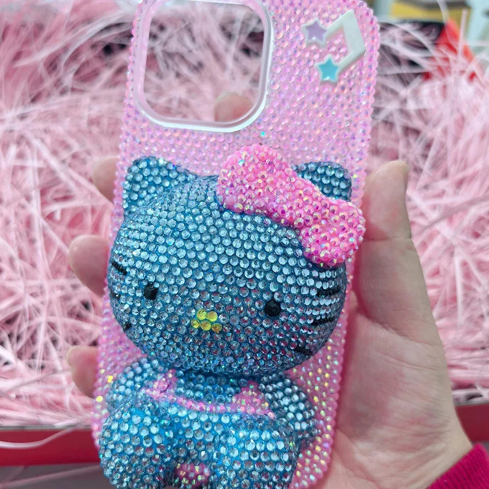 Hello Kitty Rhinestone Bling Crystal Phone Case Chain For iPhone17 16 15 14 13 12 11Pro Max X Xs XR 7 8 Plus Transparent Bumper