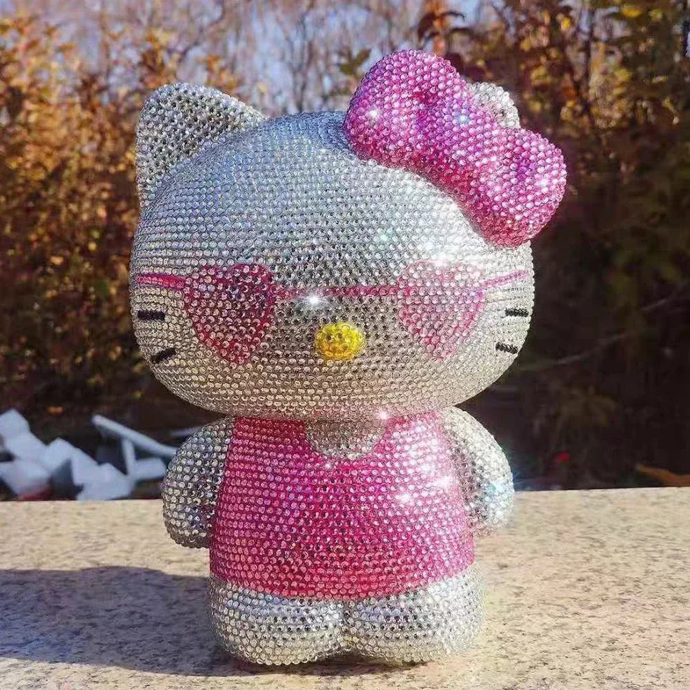 Desktop decora Hello kitty Handmade Coin Storage Box Rhinestones Crystal Bank Money Boxes Storage Kids Home Decor Money Gift