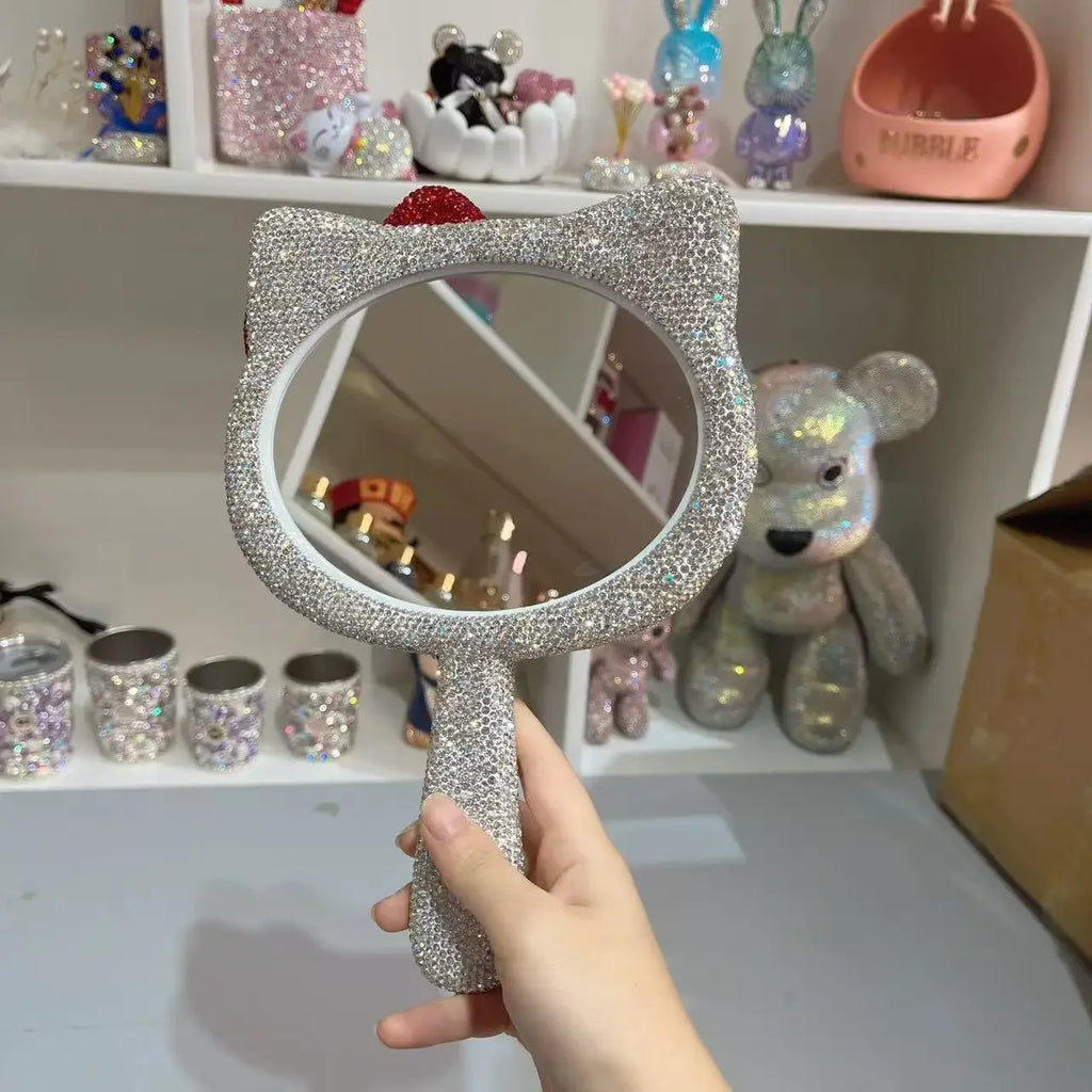 Hello Kitty Mirror Diamond Princess Handheld Makeup Mirror Finished Product for Girlfriend Birthday Gift Women Girls Accesorios