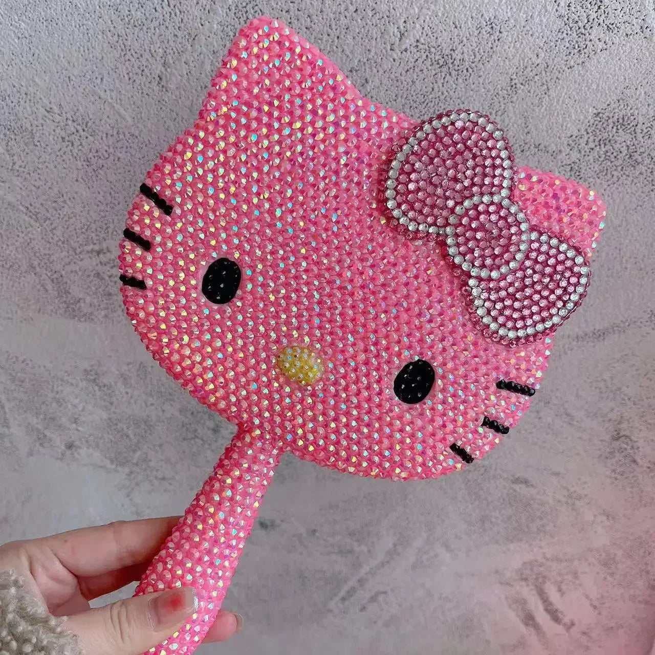 Kawaii Hello Kitty Vanity Mirror Cartoon Shiny Rhinestones Cute Beauty Handheld Mirror Diamond Pink Flip Lovely Birthday Gifts