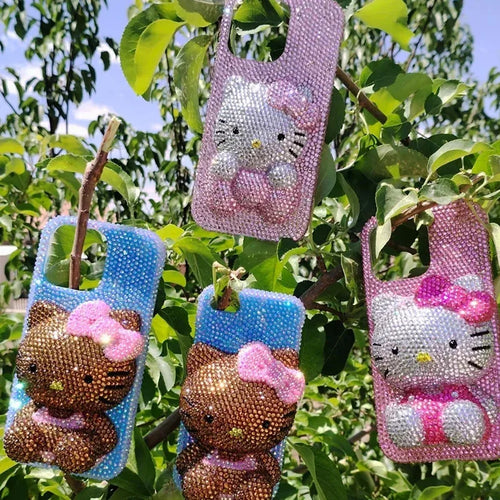 Hello Kitty Rhinestone Bling Crystal Phone Case Chain For iPhone17 16 15 14 13 12 11Pro Max X Xs XR 7 8 Plus Transparent Bumper