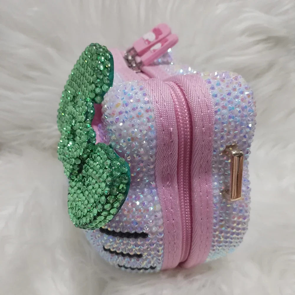 Hello Kitty Rhinestone Bling Leather Storage Case for Wired Headphones, Earphone, USB Cable, Cell Phones, Charger, Girl Gift Bag