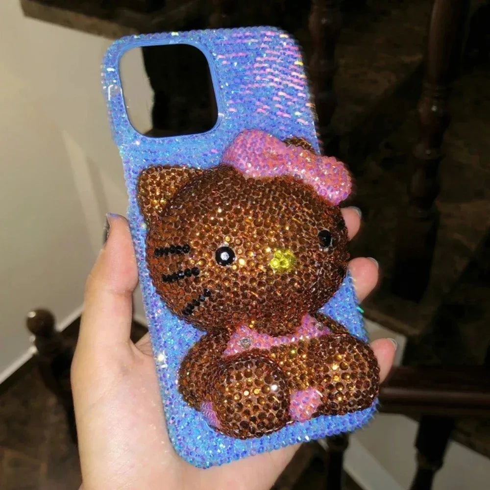 Hello Kitty Rhinestone Bling Crystal Phone Case Chain For iPhone17 16 15 14 13 12 11Pro Max X Xs XR 7 8 Plus Transparent Bumper