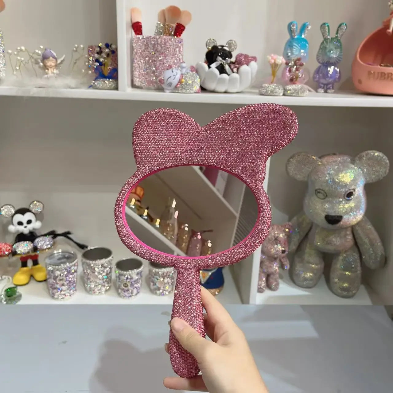 Hello Kitty Mirror Diamond Princess Handheld Makeup Mirror Finished Product for Girlfriend Birthday Gift Women Girls Accesorios
