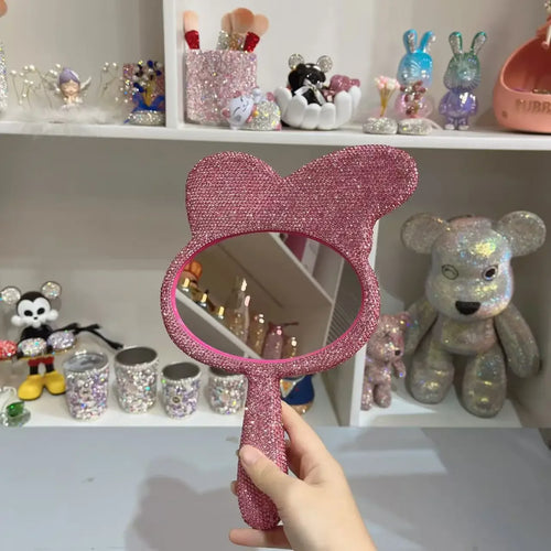Hello Kitty Mirror Diamond Princess Handheld Makeup Mirror Finished Product for Girlfriend Birthday Gift Women Girls Accesorios