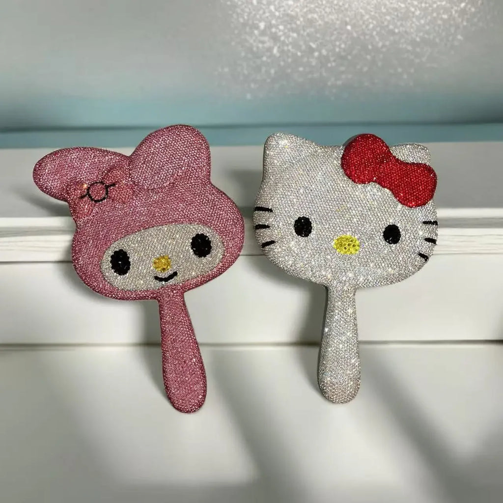 Hello Kitty Mirror Diamond Princess Handheld Makeup Mirror Finished Product for Girlfriend Birthday Gift Women Girls Accesorios