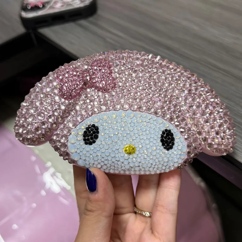 Hello Kitty Shiny Sticking Diamond Makeup Cartoon Lovely Mini Mirrors And Combs Combination Portable Trendy Gift Room Decoration