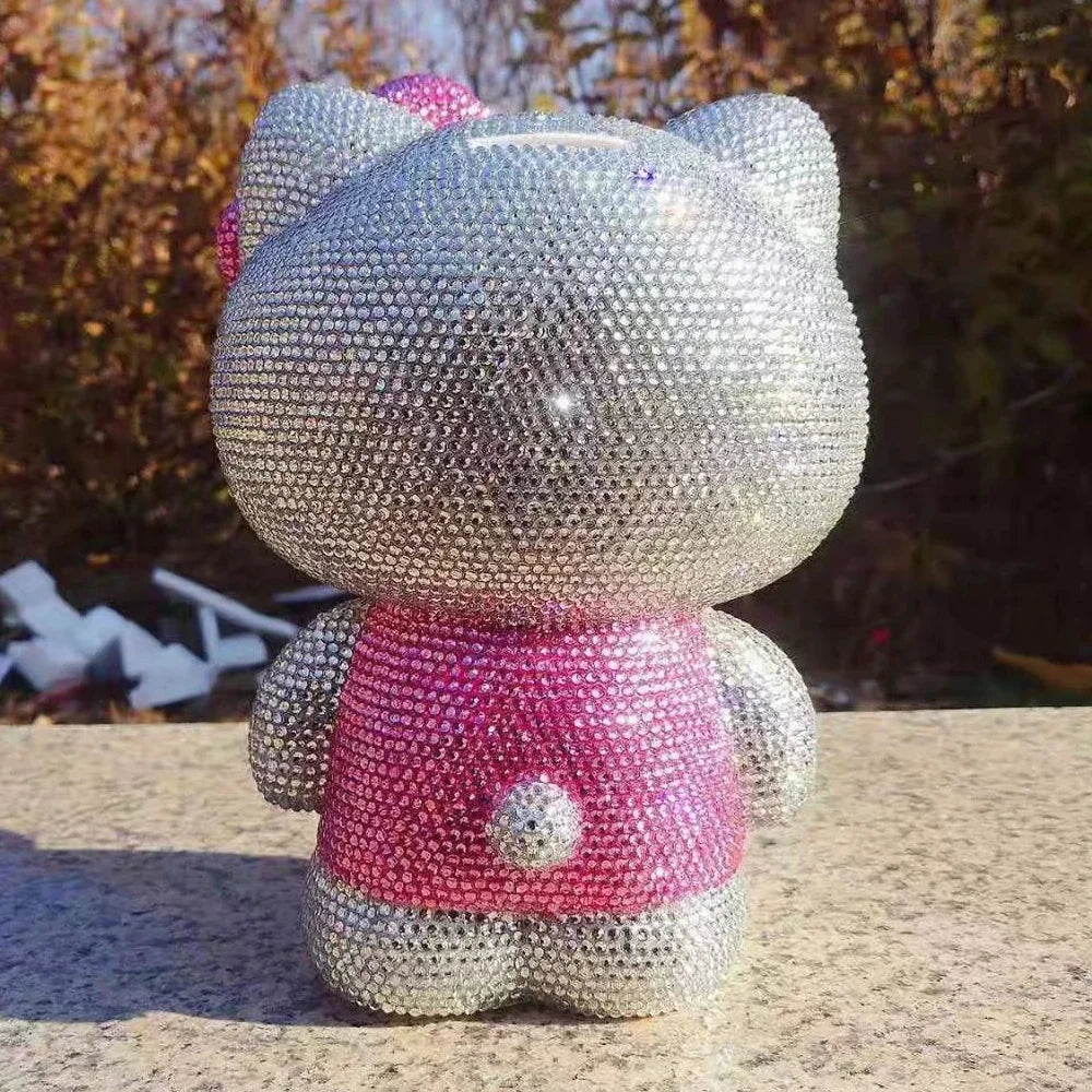 Desktop decora Hello kitty Handmade Coin Storage Box Rhinestones Crystal Bank Money Boxes Storage Kids Home Decor Money Gift