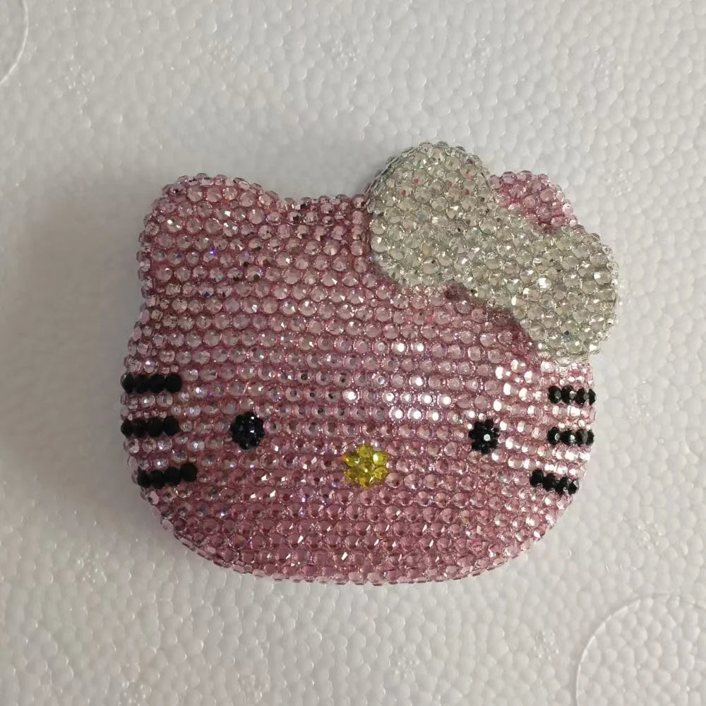 Hello Kitty Shiny Sticking Diamond Makeup Cartoon Lovely Mini Mirrors And Combs Combination Portable Trendy Gift Room Decoration
