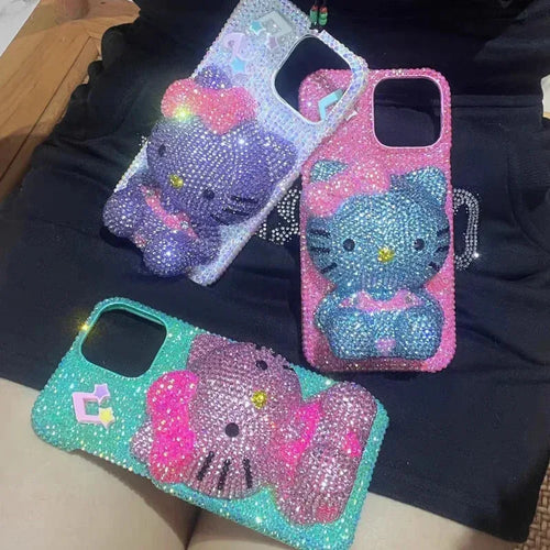 Hello Kitty Rhinestone Bling Crystal Phone Case Chain For iPhone17 16 15 14 13 12 11Pro Max X Xs XR 7 8 Plus Transparent Bumper