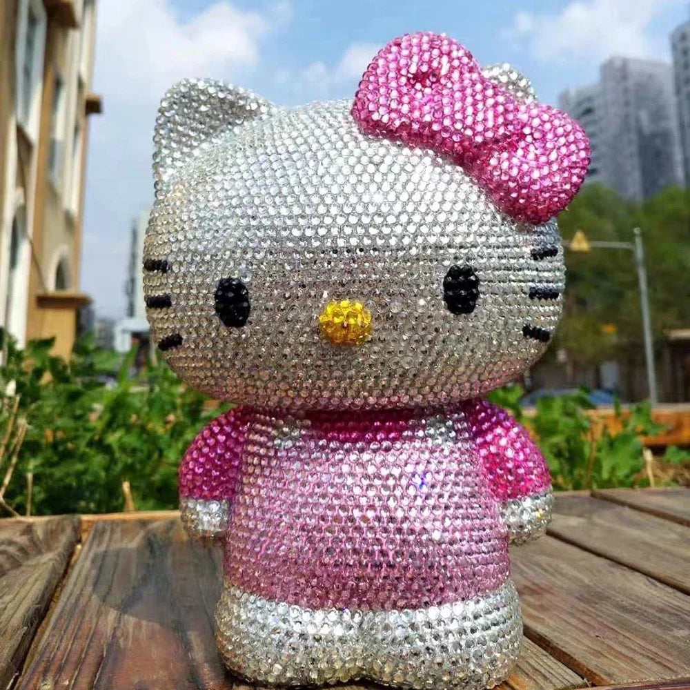 Desktop decora Hello kitty Handmade Coin Storage Box Rhinestones Crystal Bank Money Boxes Storage Kids Home Decor Money Gift