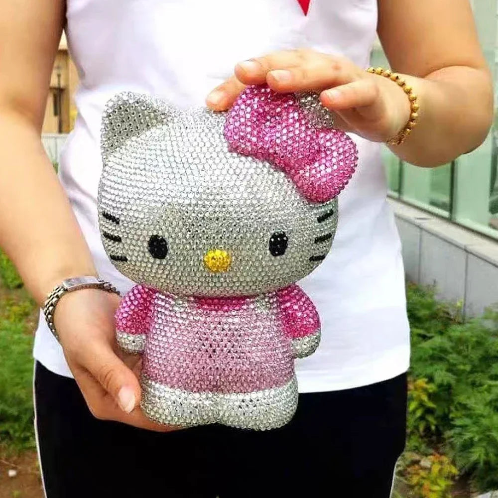 Desktop decora Hello kitty Handmade Coin Storage Box Rhinestones Crystal Bank Money Boxes Storage Kids Home Decor Money Gift