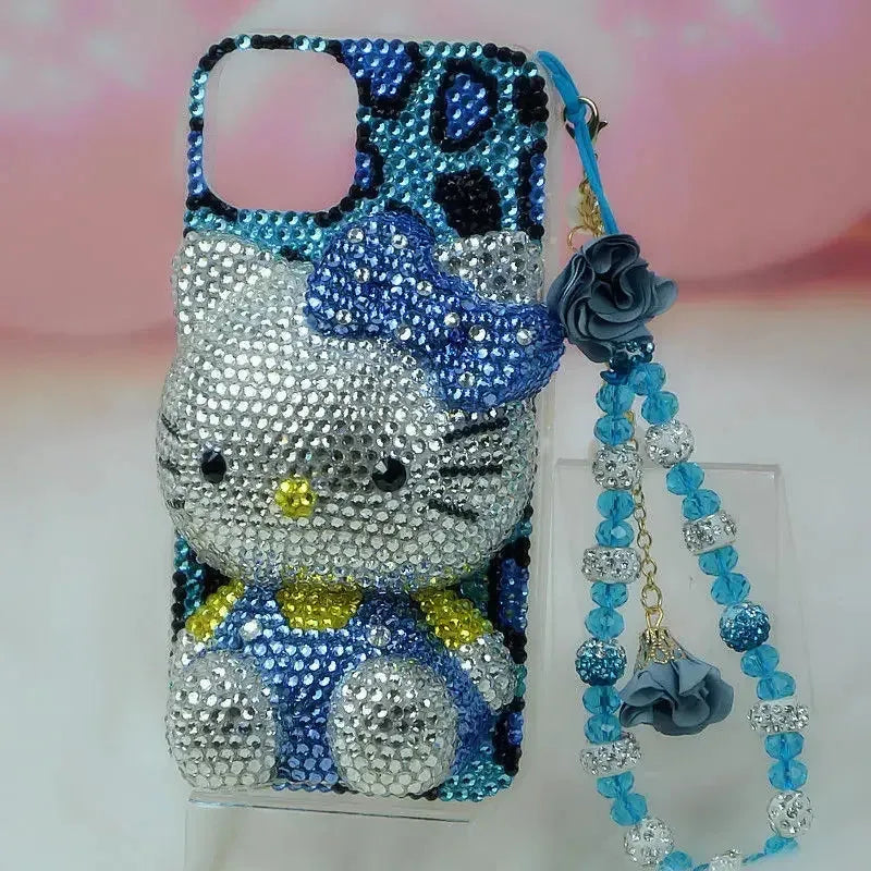 Hello Kitty Rhinestone Bling Crystal Phone Case Chain For iPhone17 16 15 14 13 12 11Pro Max X Xs XR 7 8 Plus Transparent Bumper
