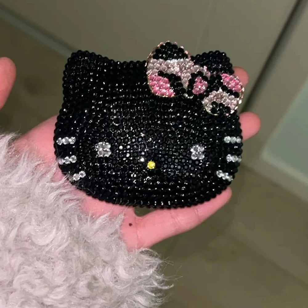 Hello Kitty Shiny Sticking Diamond Makeup Cartoon Lovely Mini Mirrors And Combs Combination Portable Trendy Gift Room Decoration