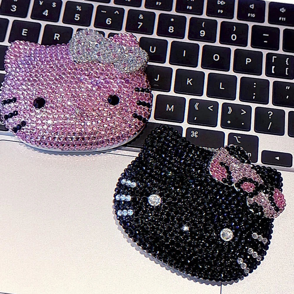 Hello Kitty Shiny Sticking Diamond Makeup Cartoon Lovely Mini Mirrors And Combs Combination Portable Trendy Gift Room Decoration