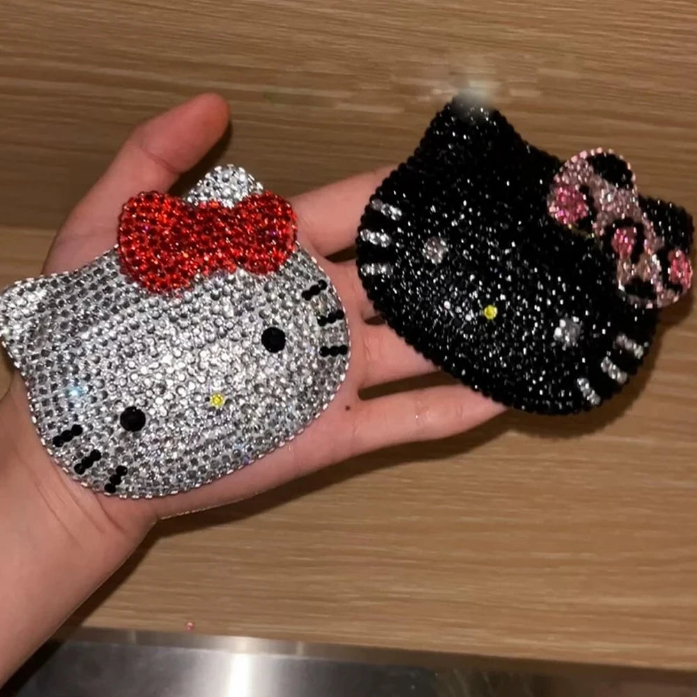 Hello Kitty Shiny Sticking Diamond Makeup Cartoon Lovely Mini Mirrors And Combs Combination Portable Trendy Gift Room Decoration